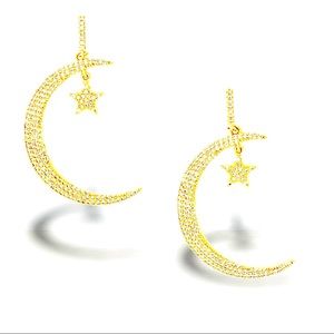 Crescent moon and star post earrings